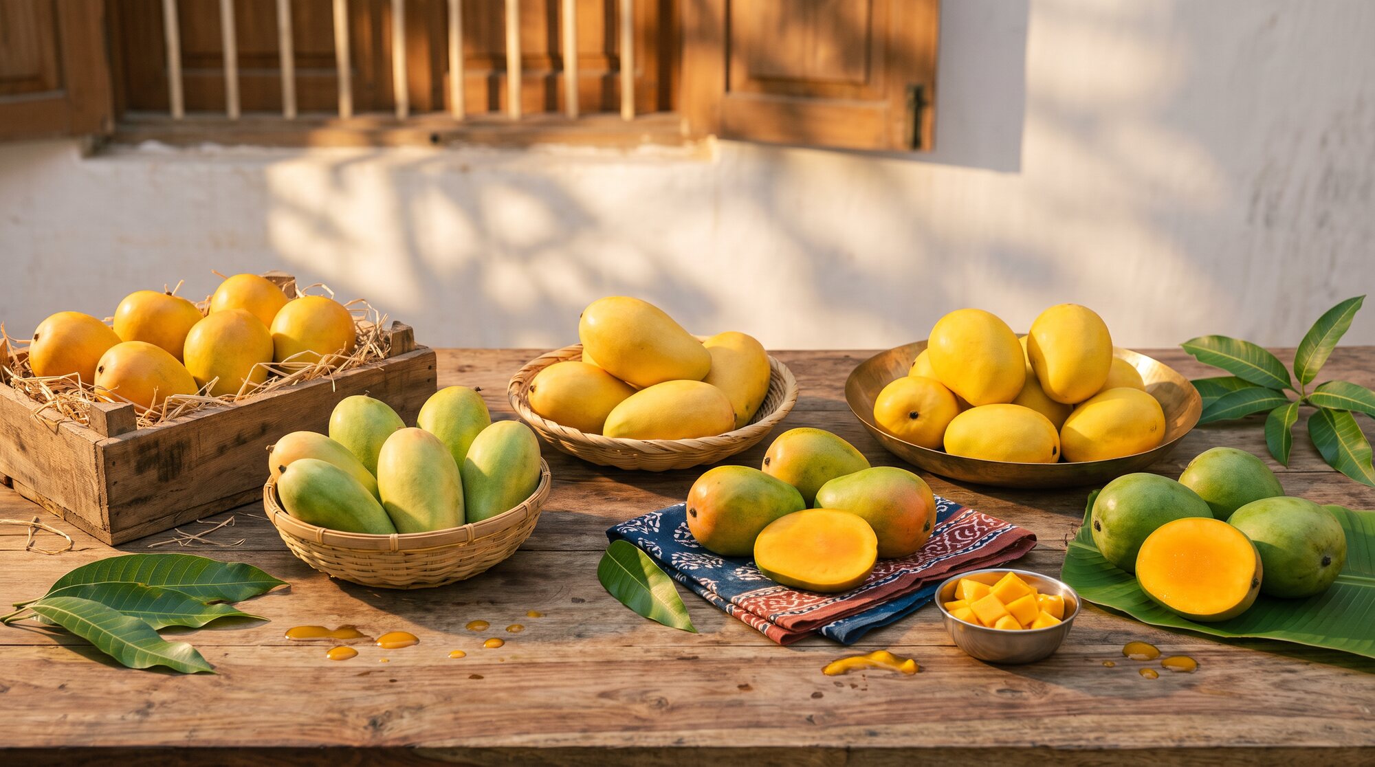 Ripe mangoes being gathered in a mango orchard