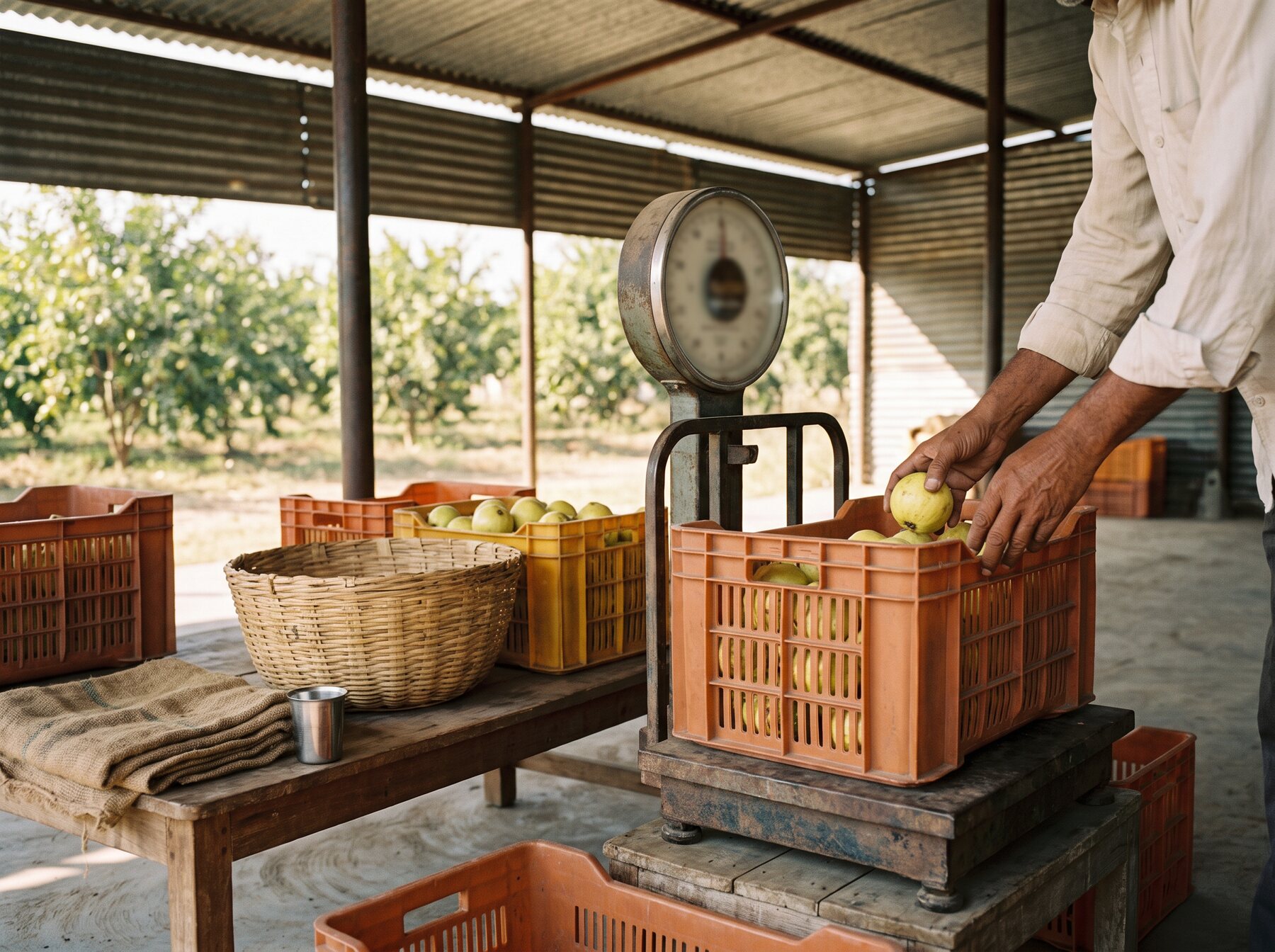 Illustration: a crate of freshly picked fruit